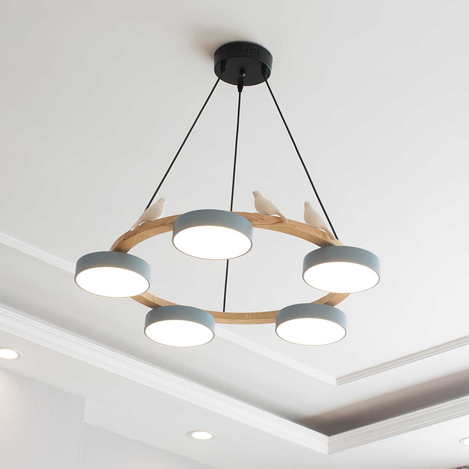 Nordic Wooden Bird Creative Round Chandelier K789