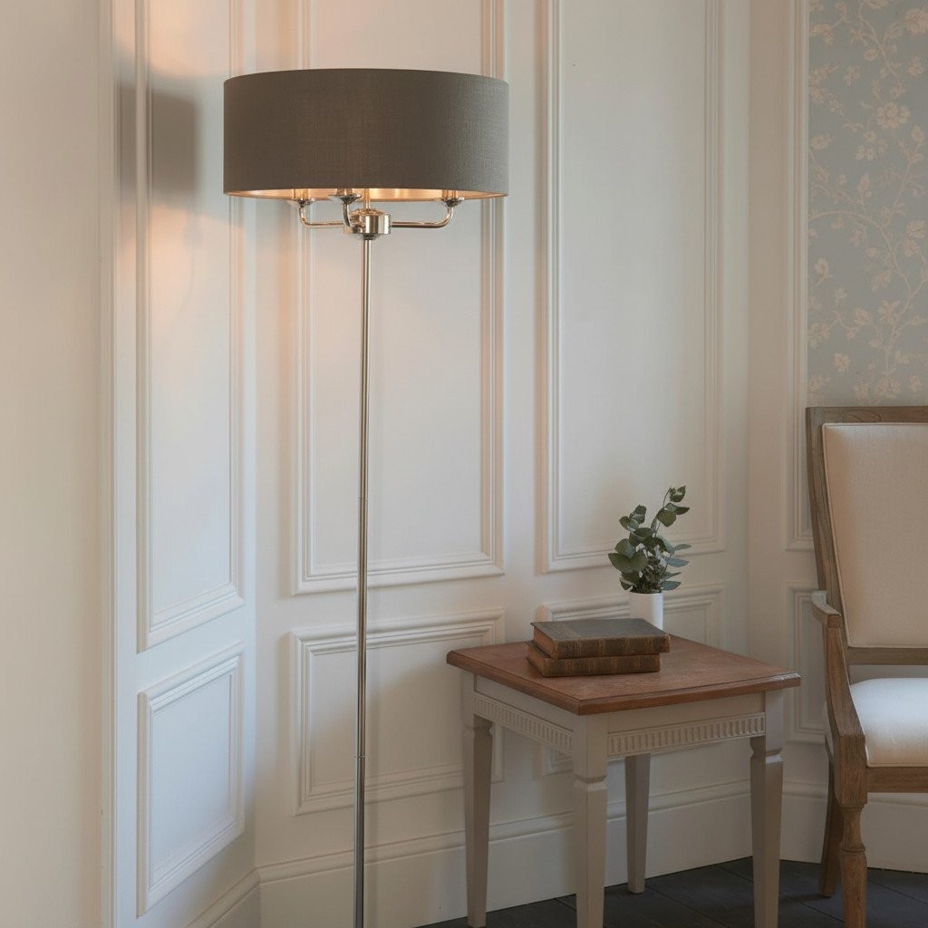 Tela Drum Shade Floor Lamp - Contemporary Fabric Standing Lamp for Home Office K2014