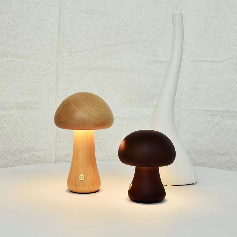Wooden Mushroom Rechargeable Table Lamp For Living Room K07
