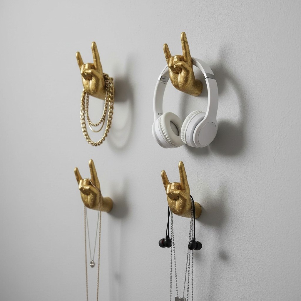 Kickra Minimalist Gold Wall Hands - Decorative Functional Wall Hooks for Shelves Entryways K2362