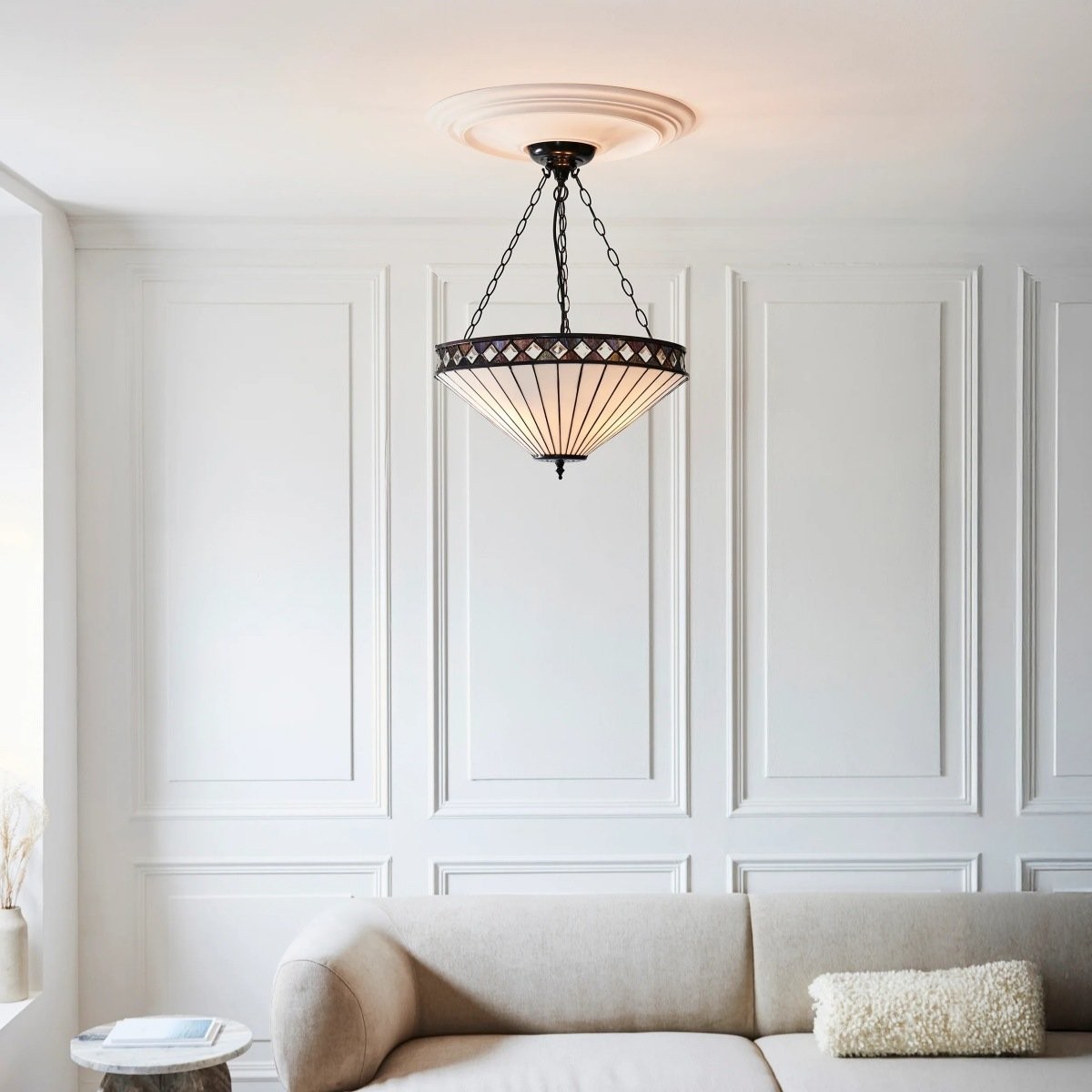 TF Fargo Adjustable Pendant Light with Stained Glass Inspired Inverted Shade for Island and Dining K1950