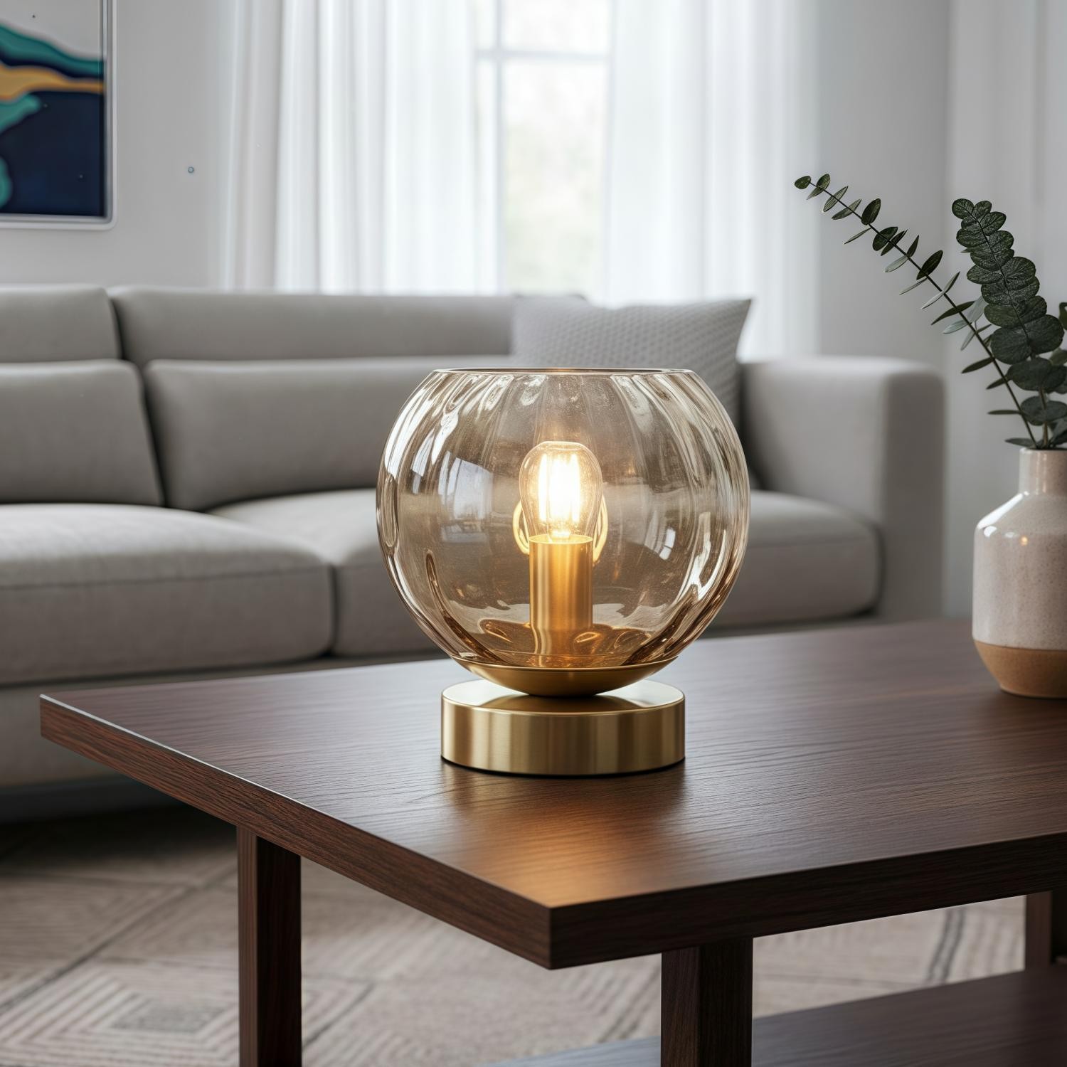 Tracian Modern Dimple Globe Table Lamp - Brass Ambient Decorative Lamp for Bedroom or Lounge K2023