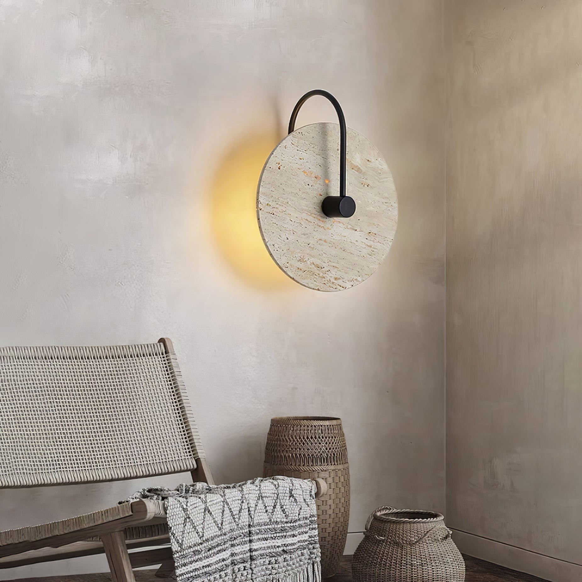 Simple Clock-Shaped Travertine Wall Lamp K652