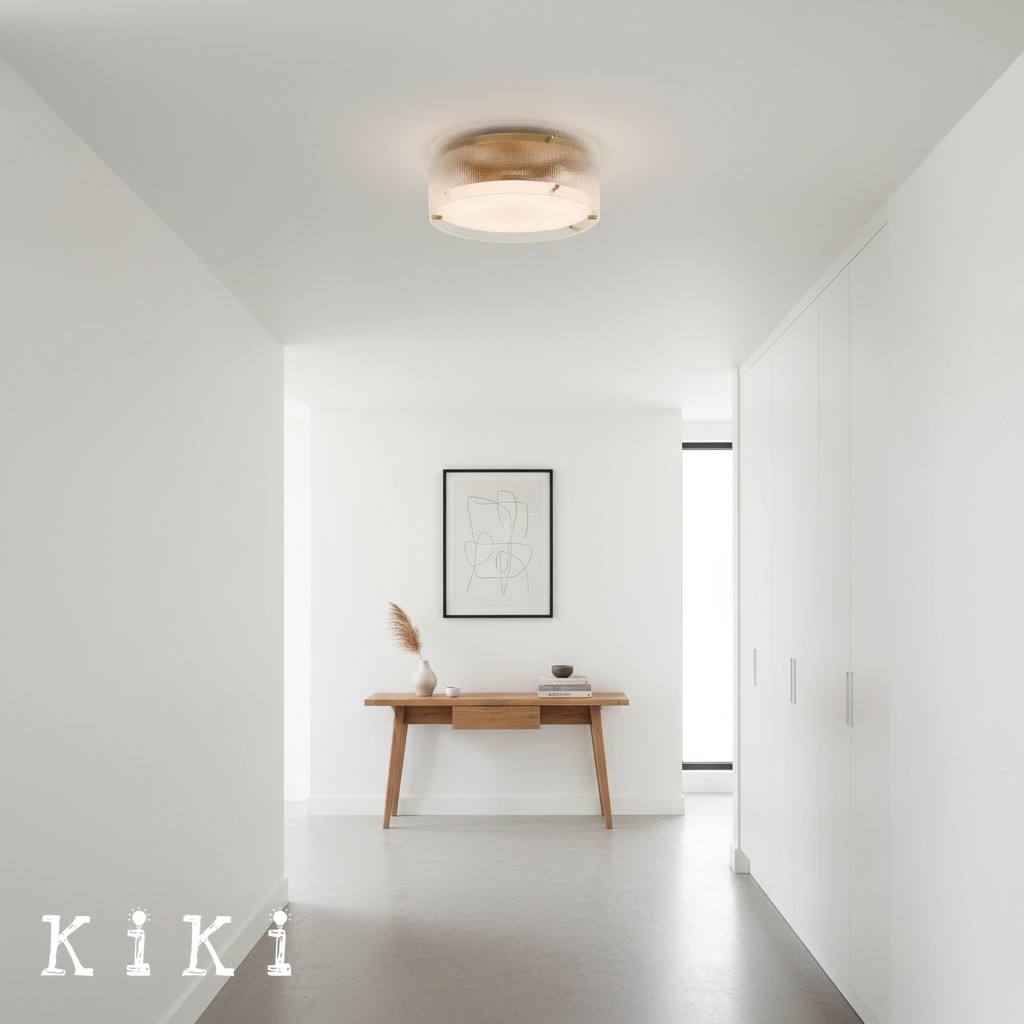 Glimmerove Round Ribbed Glass Ceiling Light - Metal Frame Flush Mount Lamp for Hallway K2259