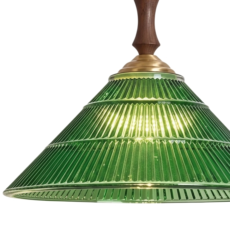 Elunaris Vintage Trumpet Shape Pendant Light with Green Glass Shade for Dining Room K2274