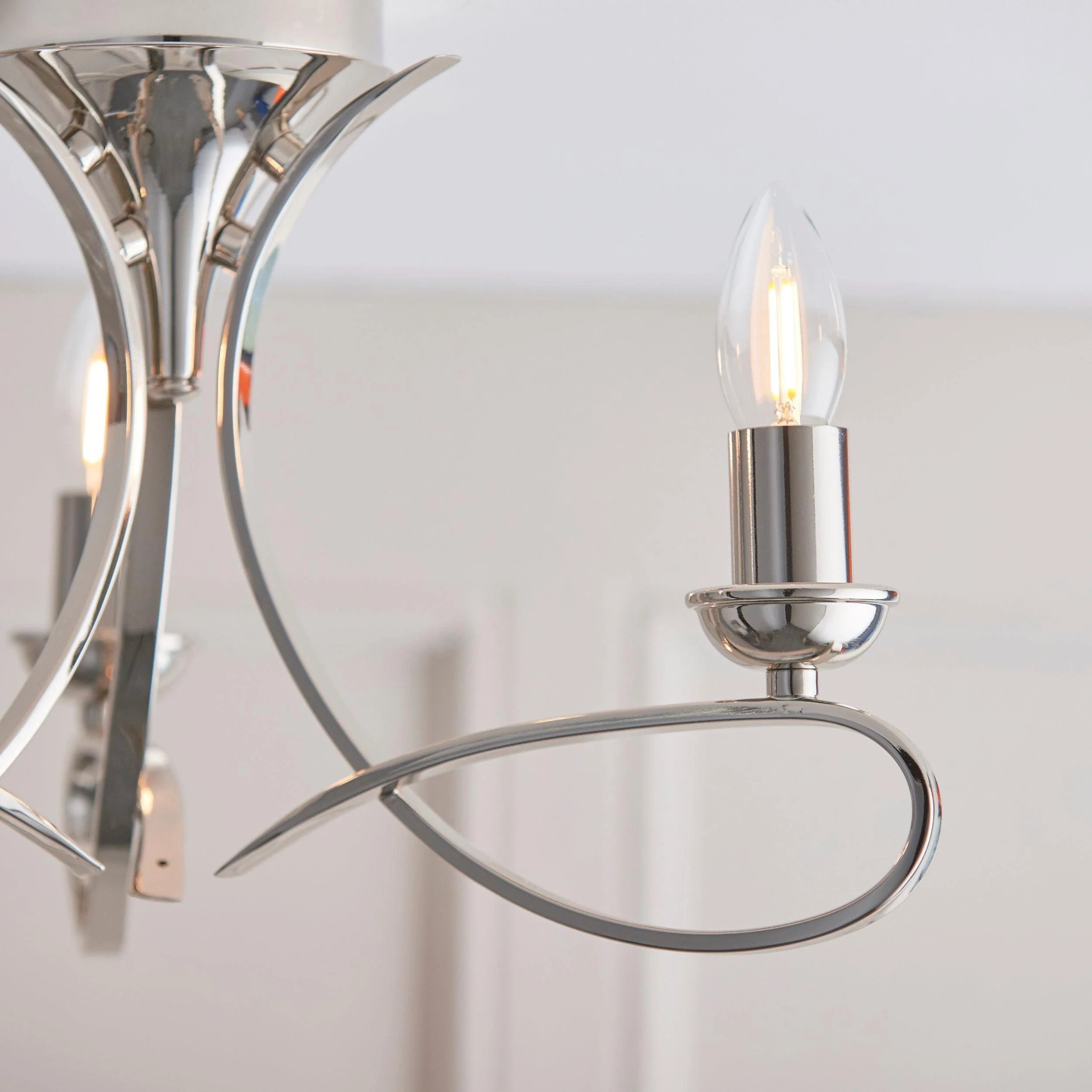Foline 3-Light Ceiling Fixture with Sweeping Arms - Polished Nickel Semi-Flush for Dining K2000