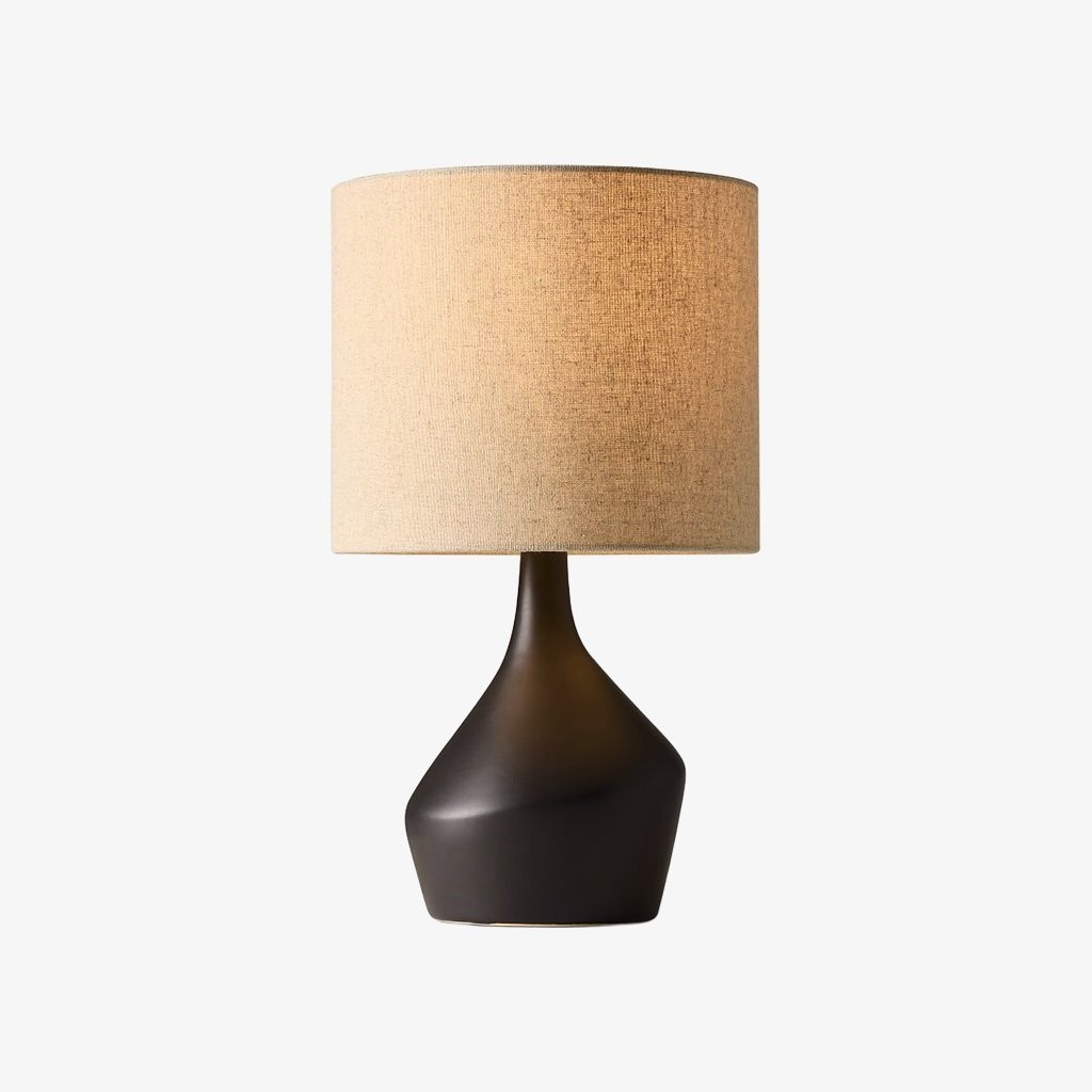 Lumo Modern Asymmetrical Ceramic Table Lamp - Cylinder Linen Shade for Living Room K2061