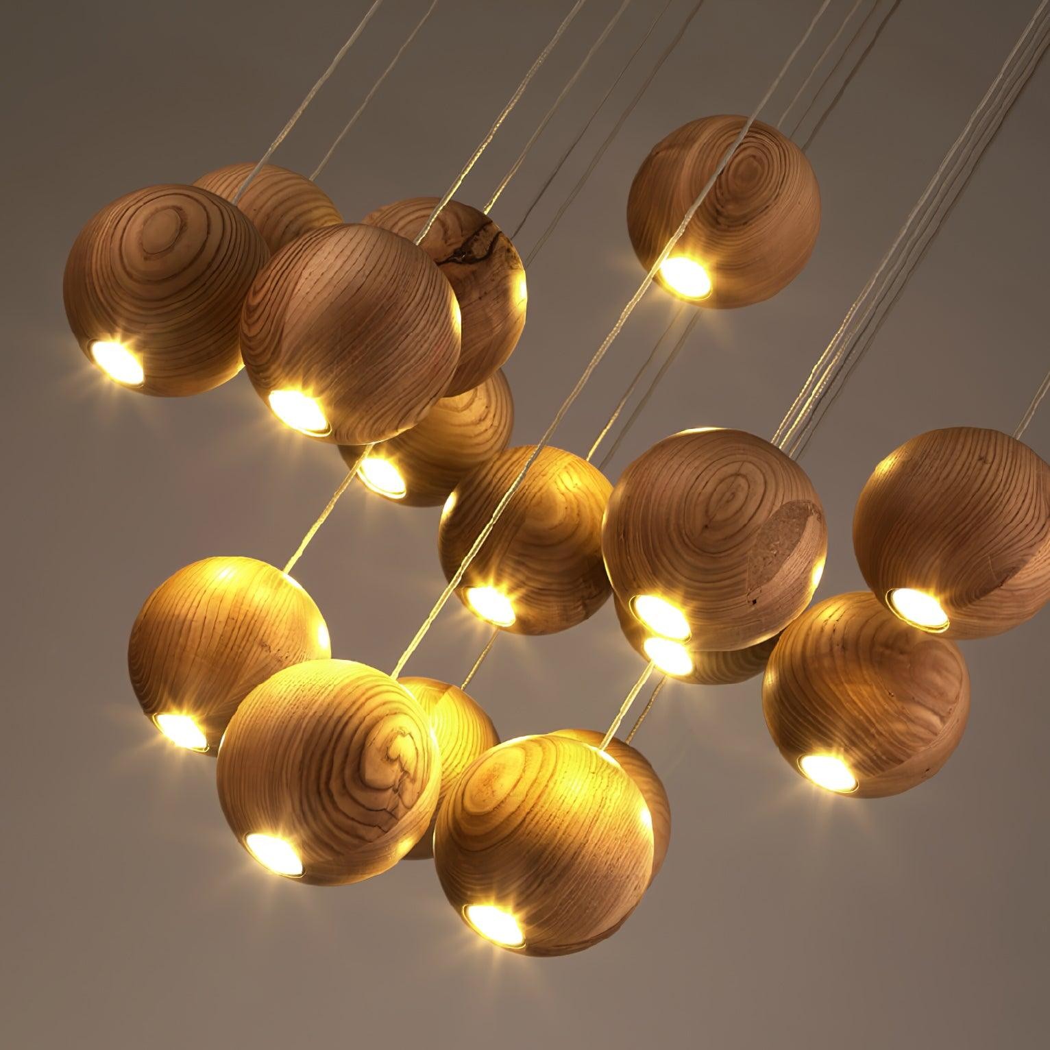 Wooden Orb Sphere Cluster Pendant Light K886