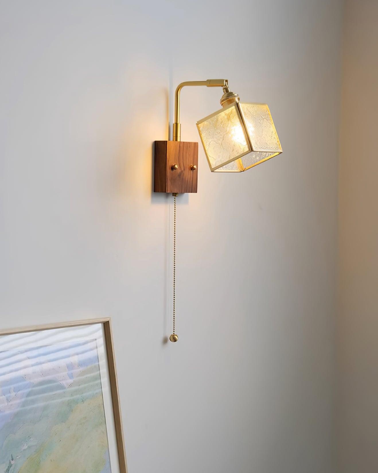Square Glass Adjustable Wooden Wall Lamp K541