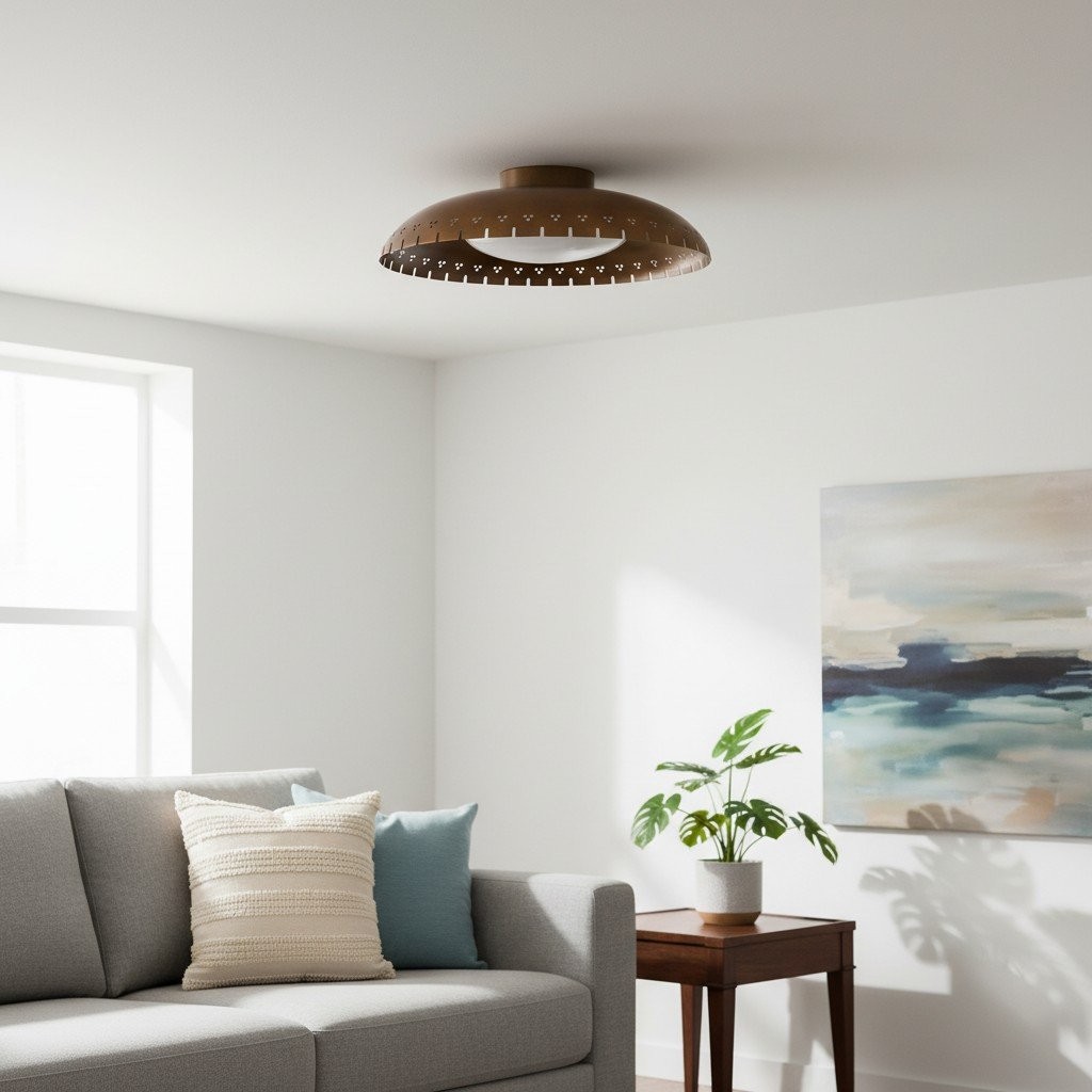Lustrona Vintage Brass Flush Mount Light - Burnished Metal Ceiling Light for Living Room K1634