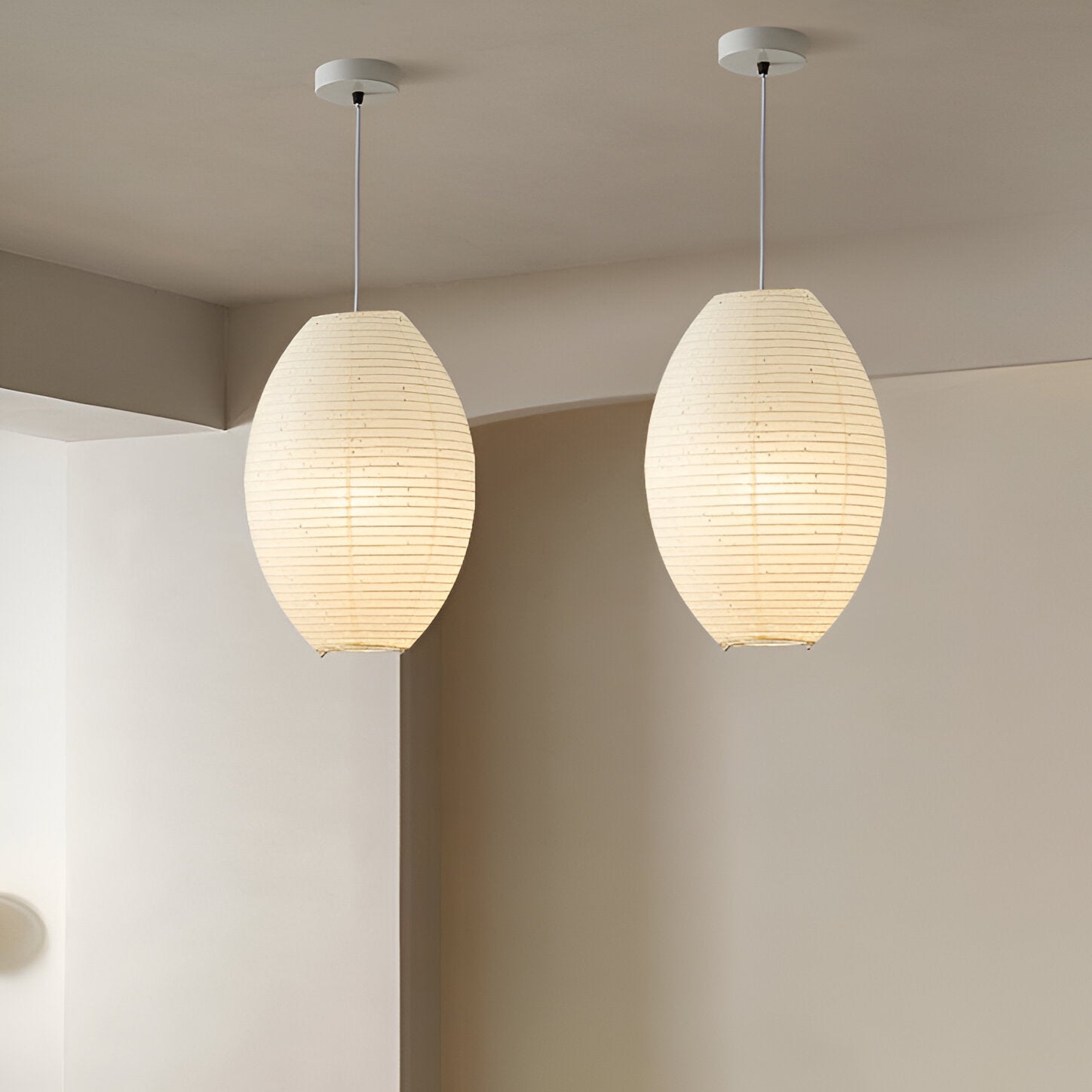 Traditional Japandi Wabi-Sabi Elliptical Paper Pendant Light D942