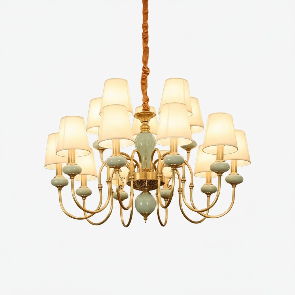 Altoris Series Branch Chandelier with Fabric Shades - Brass Ceramic Chandelier for Living Room K2308