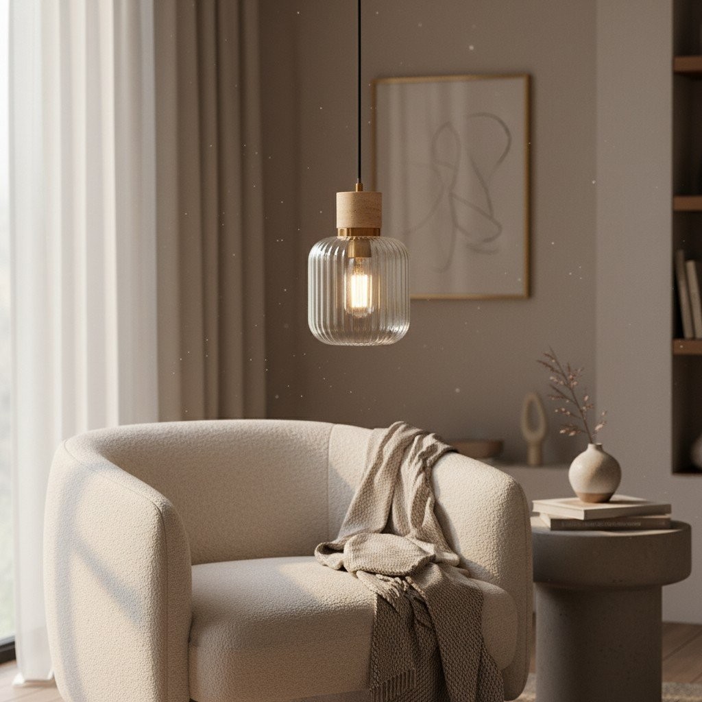 Korlisse Natural Stone and Glass Pendant Light - Stylish Lamp for Lounge or Living Room K1897