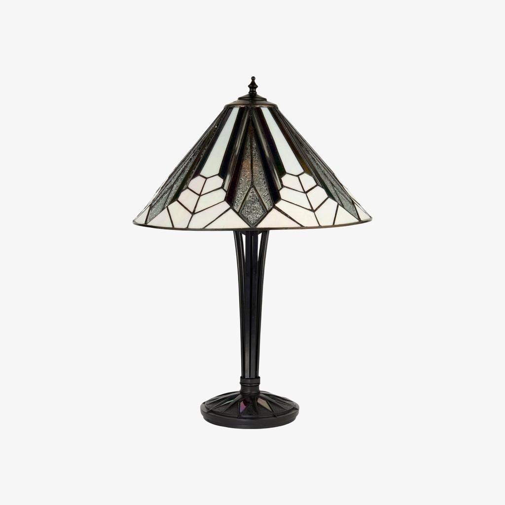 TF Astoria Art Deco Stained-Glass Table Lamp - Bevelled & Iridescent Shade for Bedroom or Living Room K1819
