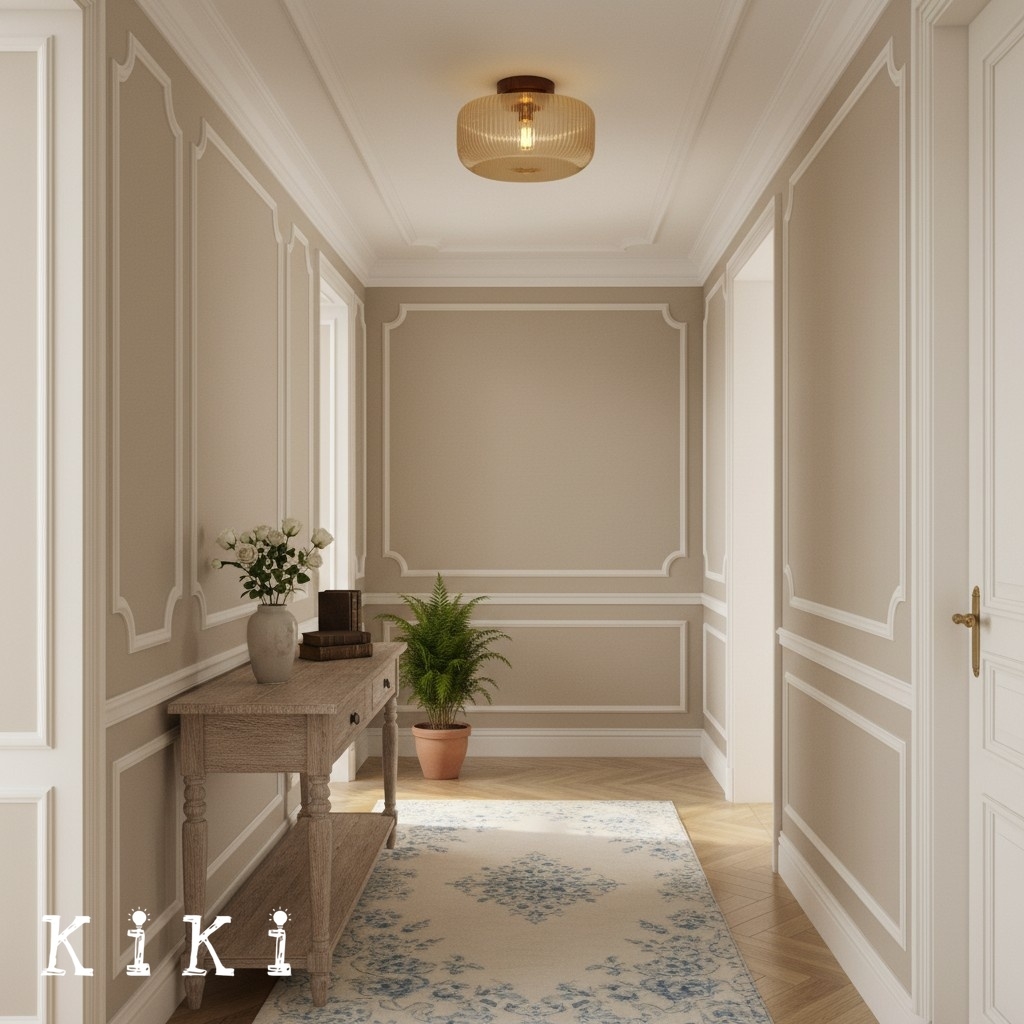 Amberflow Vintage Ribbed Glass Ceiling Light - Amber Glass Flush Mount Fixture for Hallway K2248