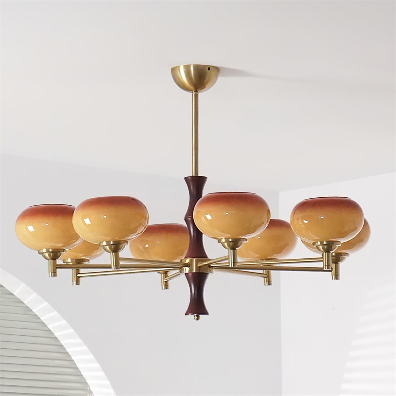 Vintage Mid Century Persimmon Glass Chandelier K757