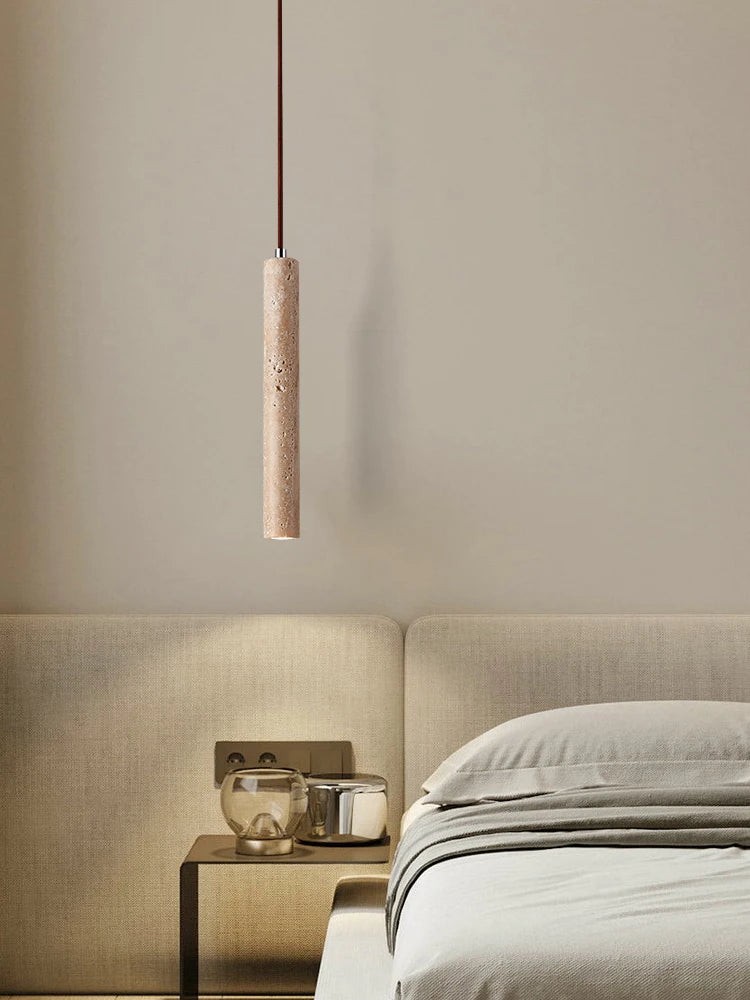 Japanese Wabi Sabi Yellow Travertine Cylinder 1-Light Pendant Light K846