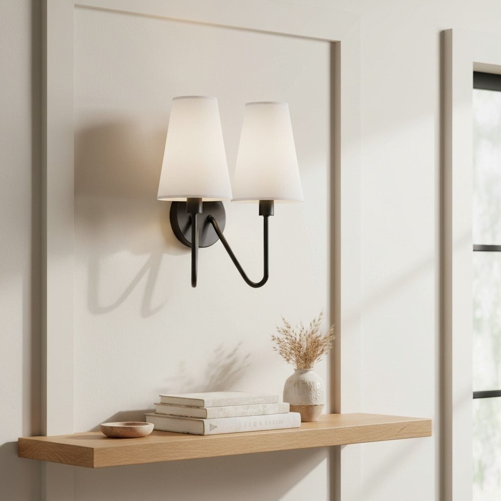 Arcuma Elegant Metal Fabric Shade Wall Sconce - Chic Lighting for Nightstands and Hallways K2077