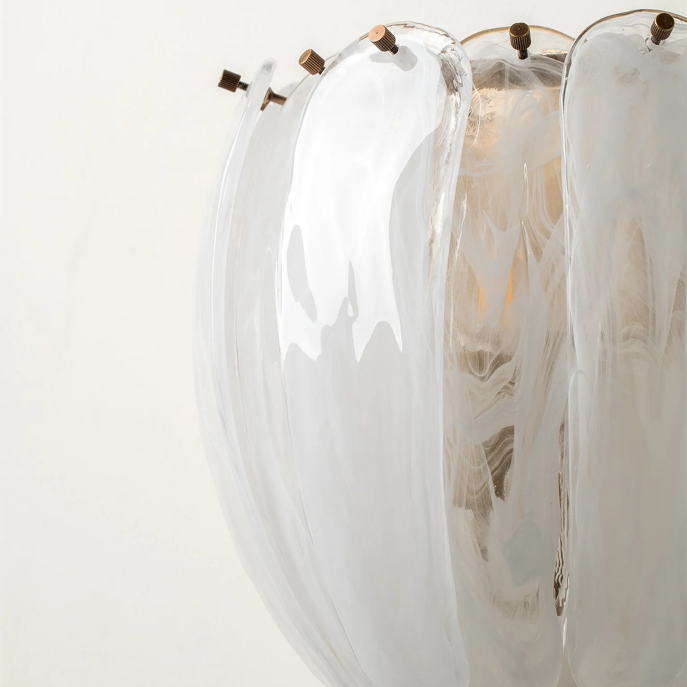 Velora Feather Glass Wall Sconce - Alabaster Style Shade Wall Light for Hallway K2358