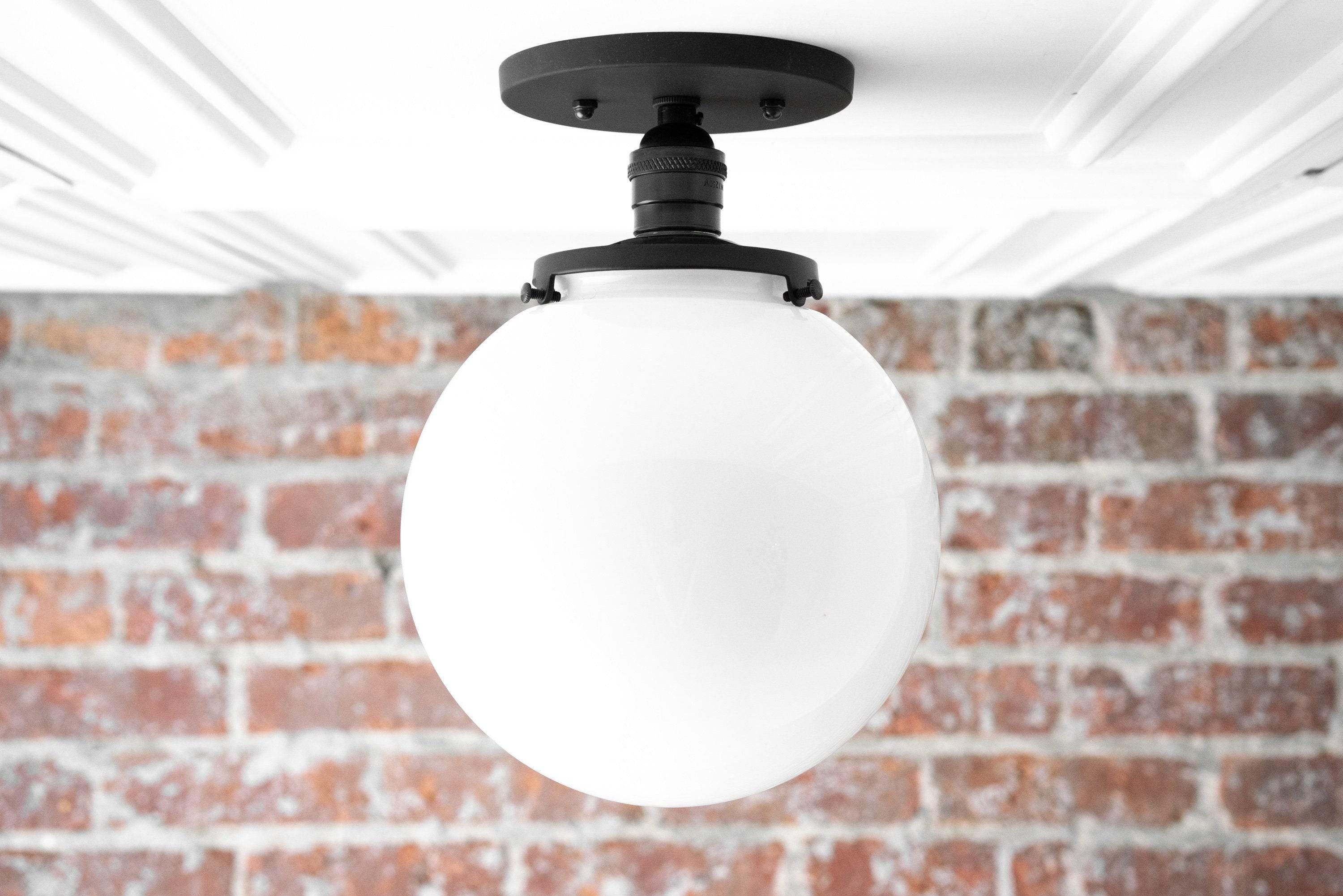 Glorica Glass Mid Century Semi Flush Ceiling Light - White Opal Glass Globe Fixture K1553