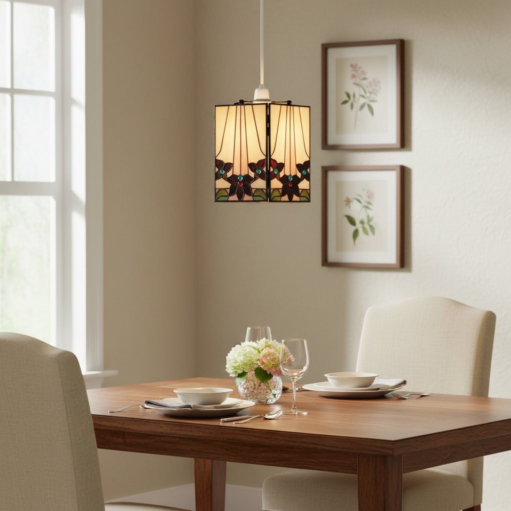 TF Camillo Mosaic Tiffany Glass Pendant Light - Square Lantern Shade - Artisan Home Décor Accessory K1997