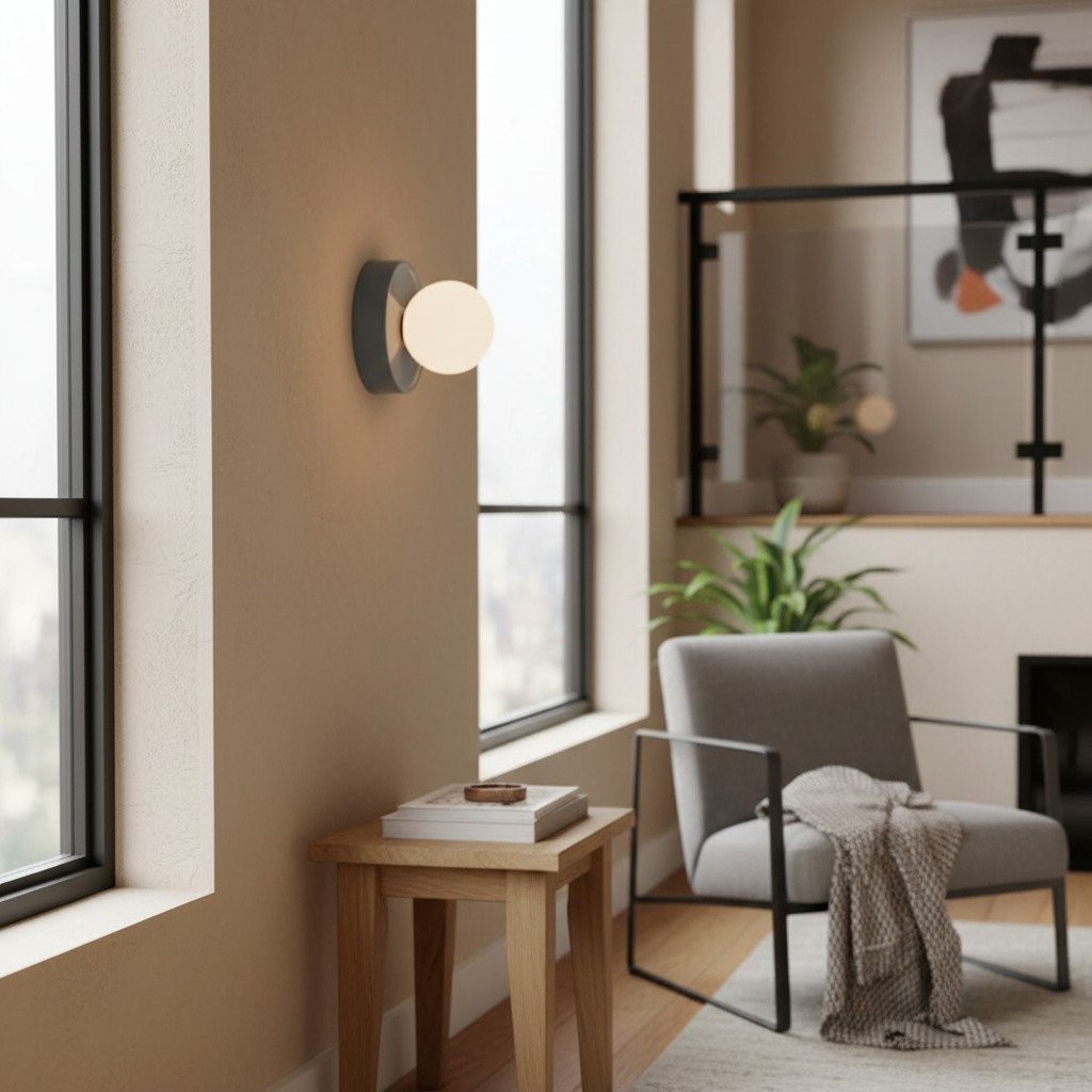 Solna Frosted Globe Glass Wall Sconce - Minimalist Round Ceramic Socnce for Bedrooms and Hallways K1700