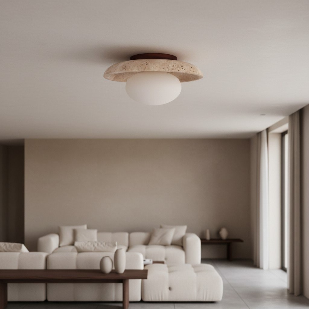 Calivra Modern Travertine Round Ceiling Light - Minimalist Flush Mount Lamp for Hallway and Bedroom K2079