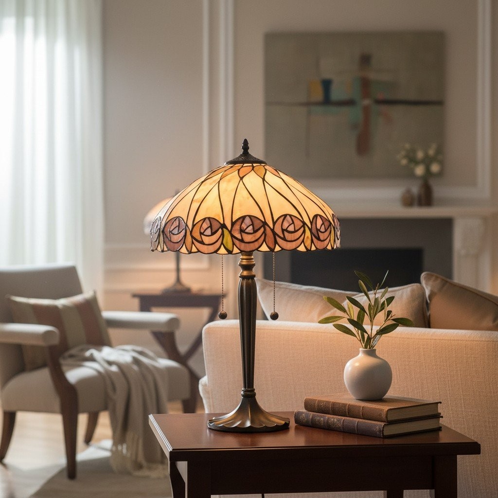 TF Hutchinson Art-Glass Tiffany Style Table Lamp - Handcrafted Design for Home and Office K2012