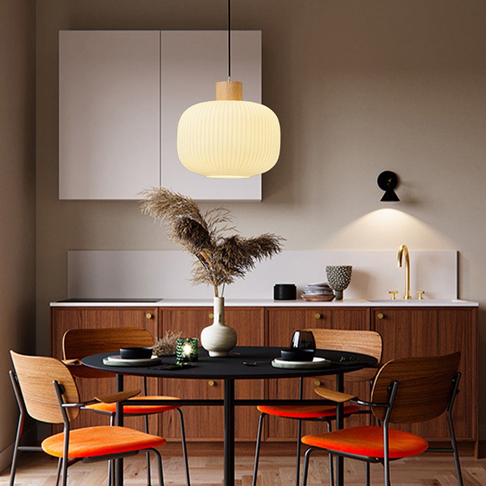 Nordic White Lantern-Like Glass Pendant Lamp K546