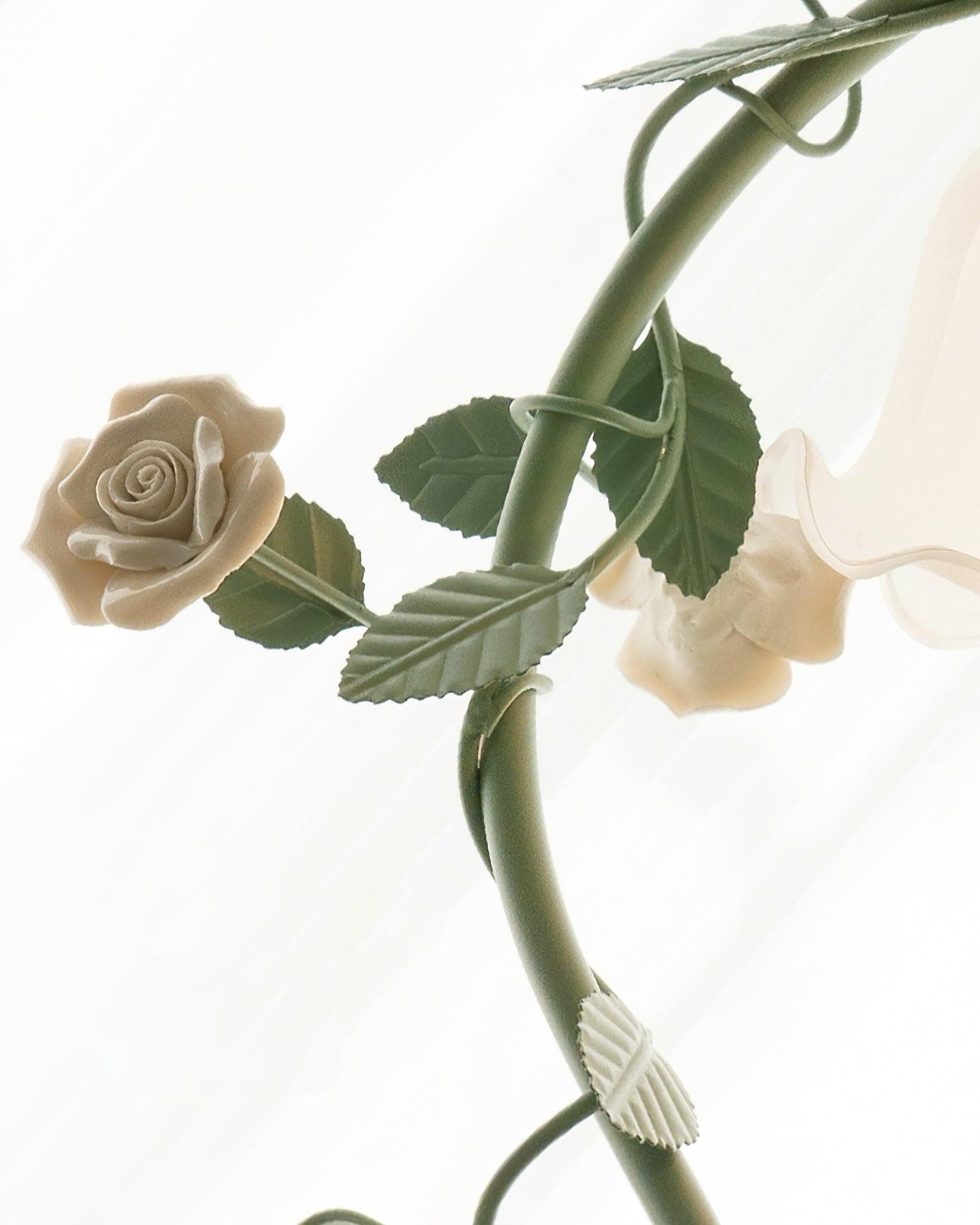 Green Pink White Rose Flower Table Lamp K640