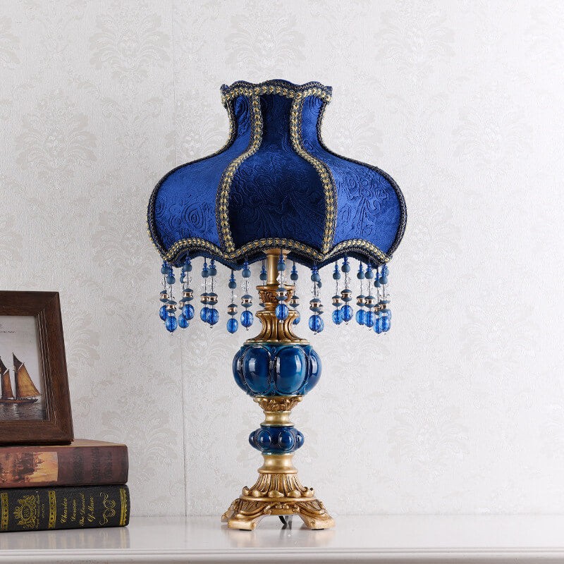 Palace Decoration Design Dark Blue Fabric Table Lamp K714