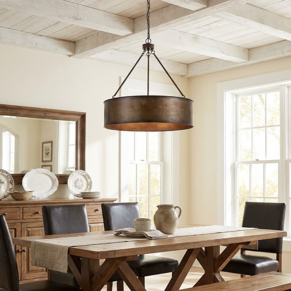 Velara Industrial Drum Shade Pendant Light - Industrial Style Hanging Fixture for Kitchen and Dining K2252
