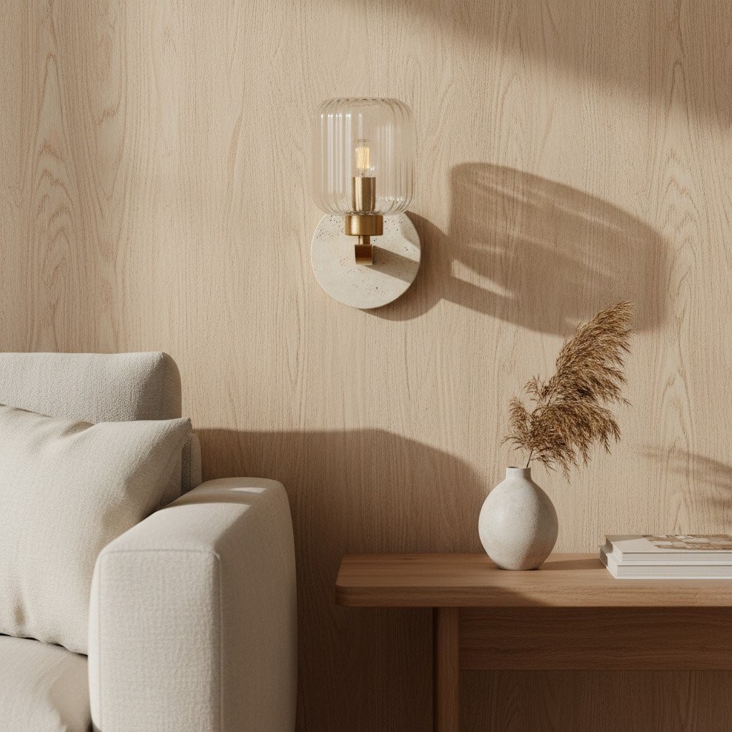 Korlisse Modern Marble Wall Light - Vintage Brass & Clear Glass Accent for Living Room and Hallway K1918