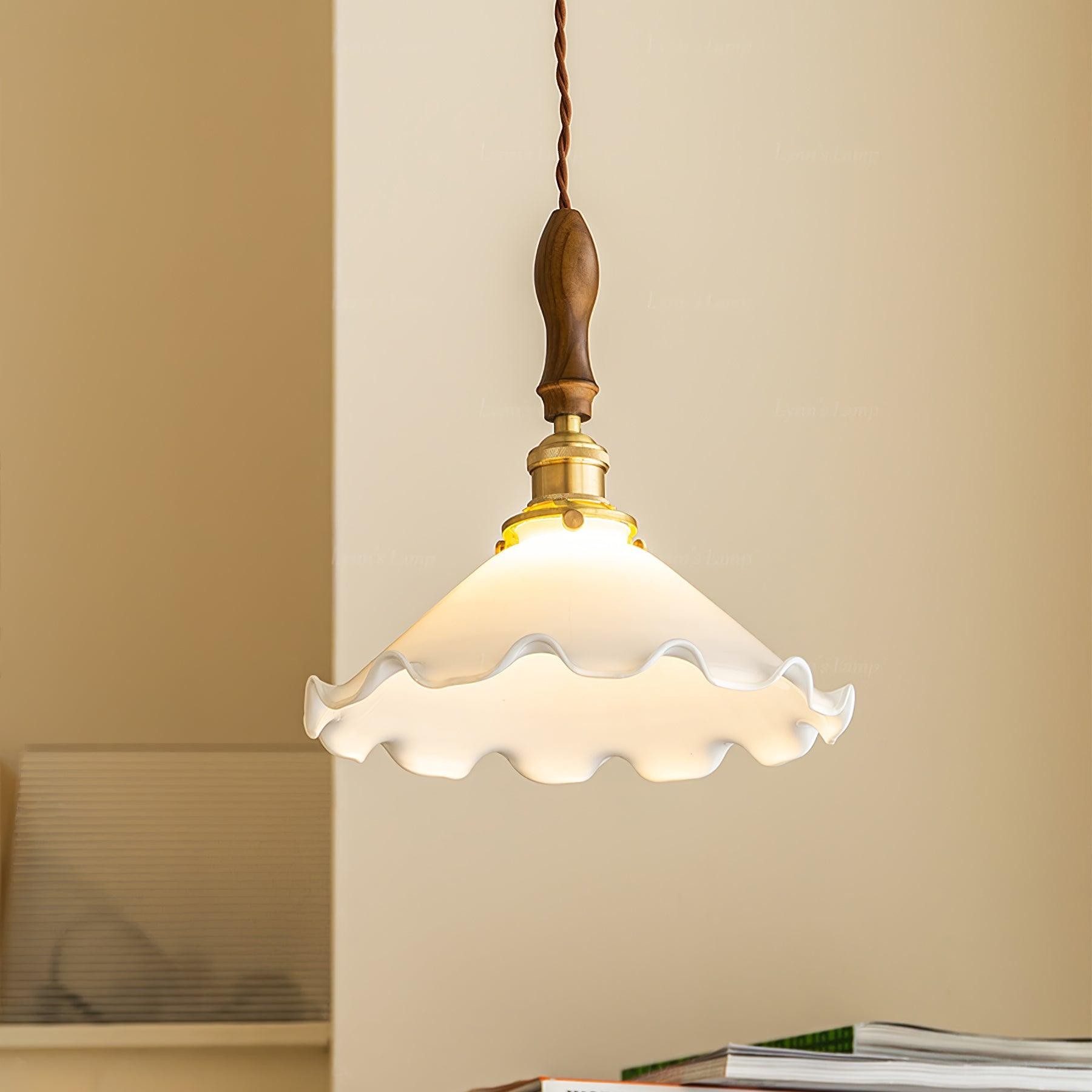 Vintage White Glass Skirted Pendant Lamp K389