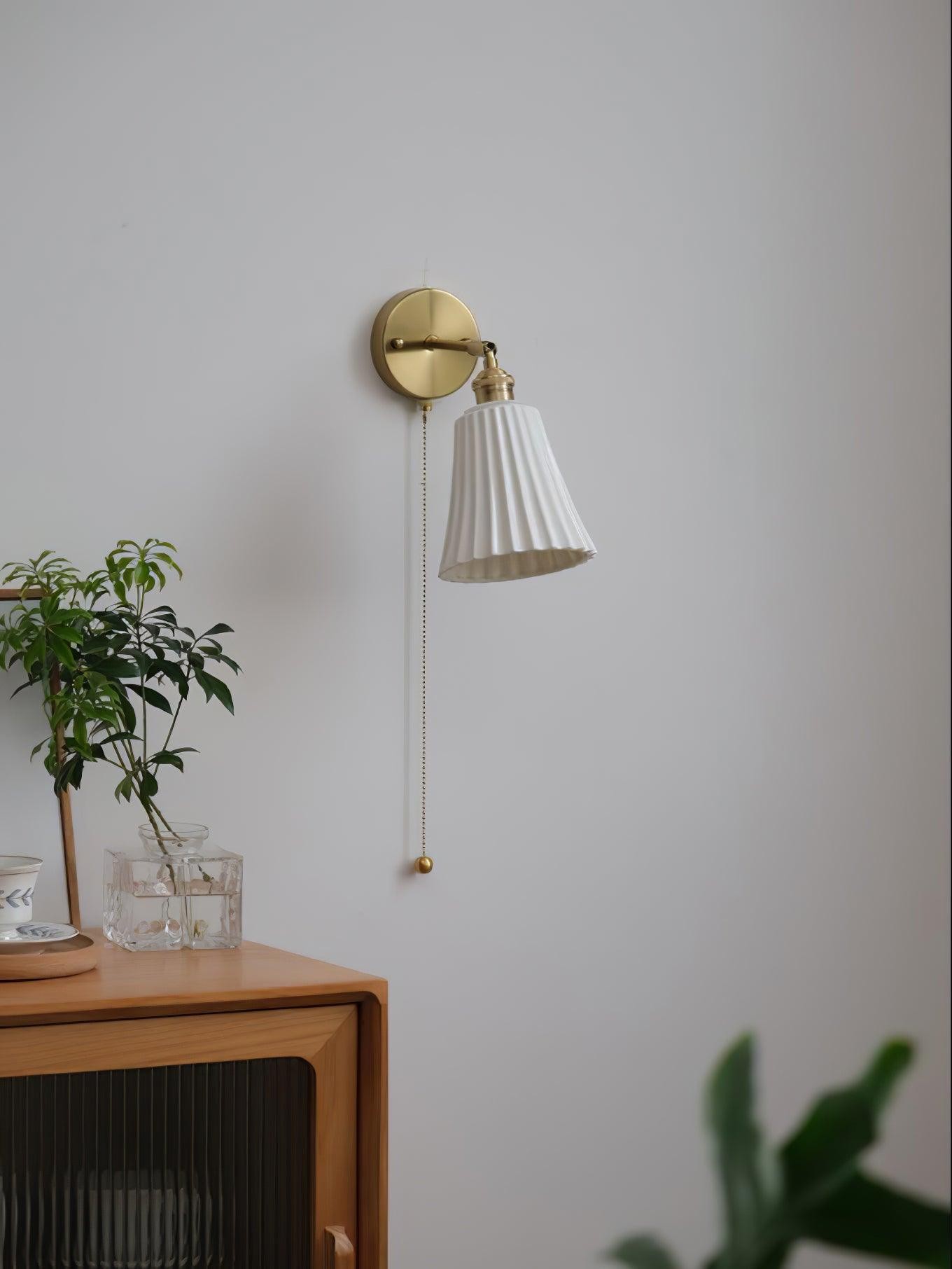 Modern Pull Cord Metal Ceramics Indoor Wall Lamp for Bedroom K730