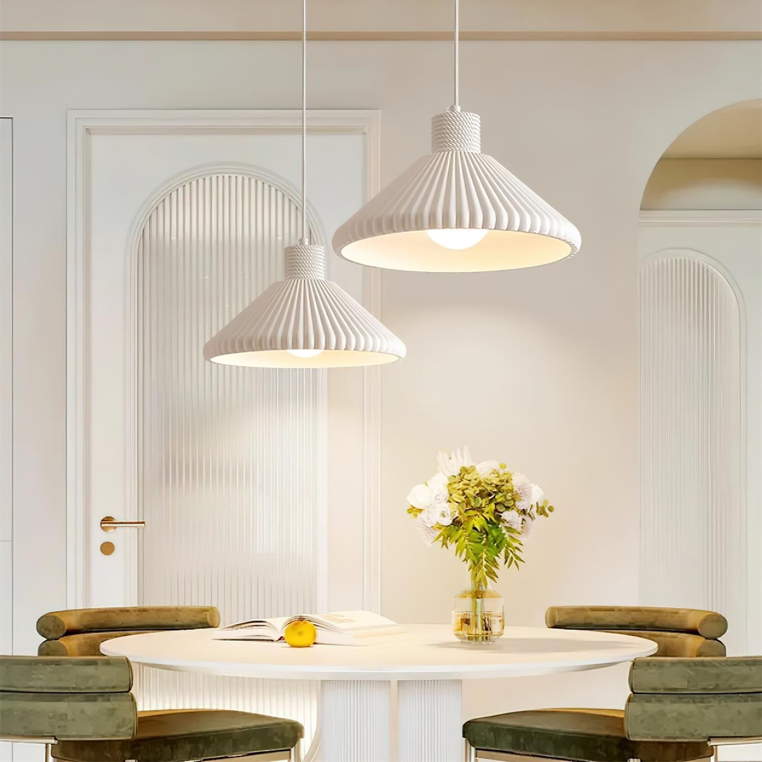 Cream Style Cone Striped Pendant Lamp K681