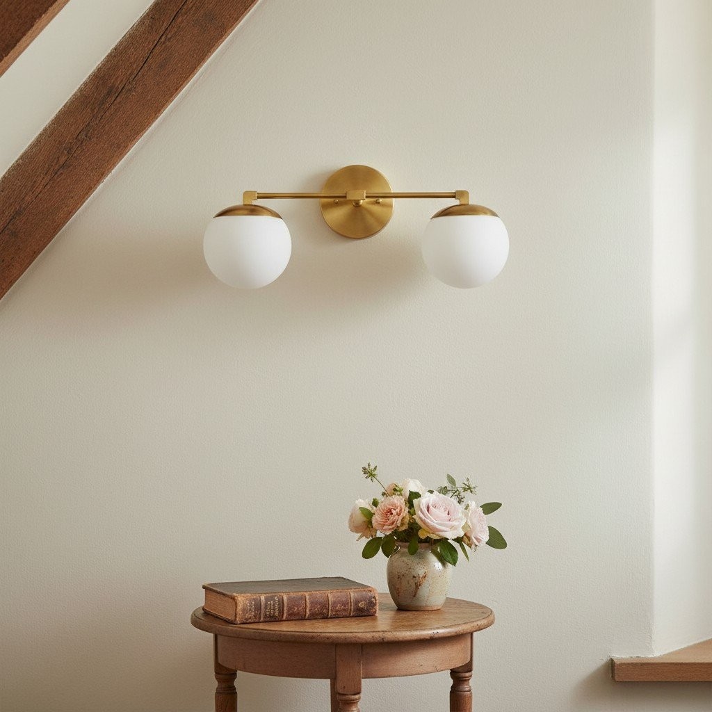 Glorica Glass Vanity Light - Art Deco Brass Wall Globe Fixture Modern K1521