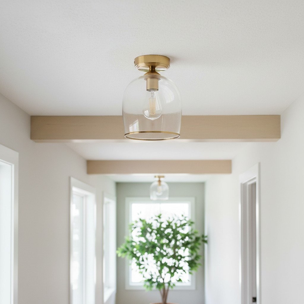 Brazara Dome Ceiling Light - Industrial Ribbed and Clear Glass for Living Room K1892