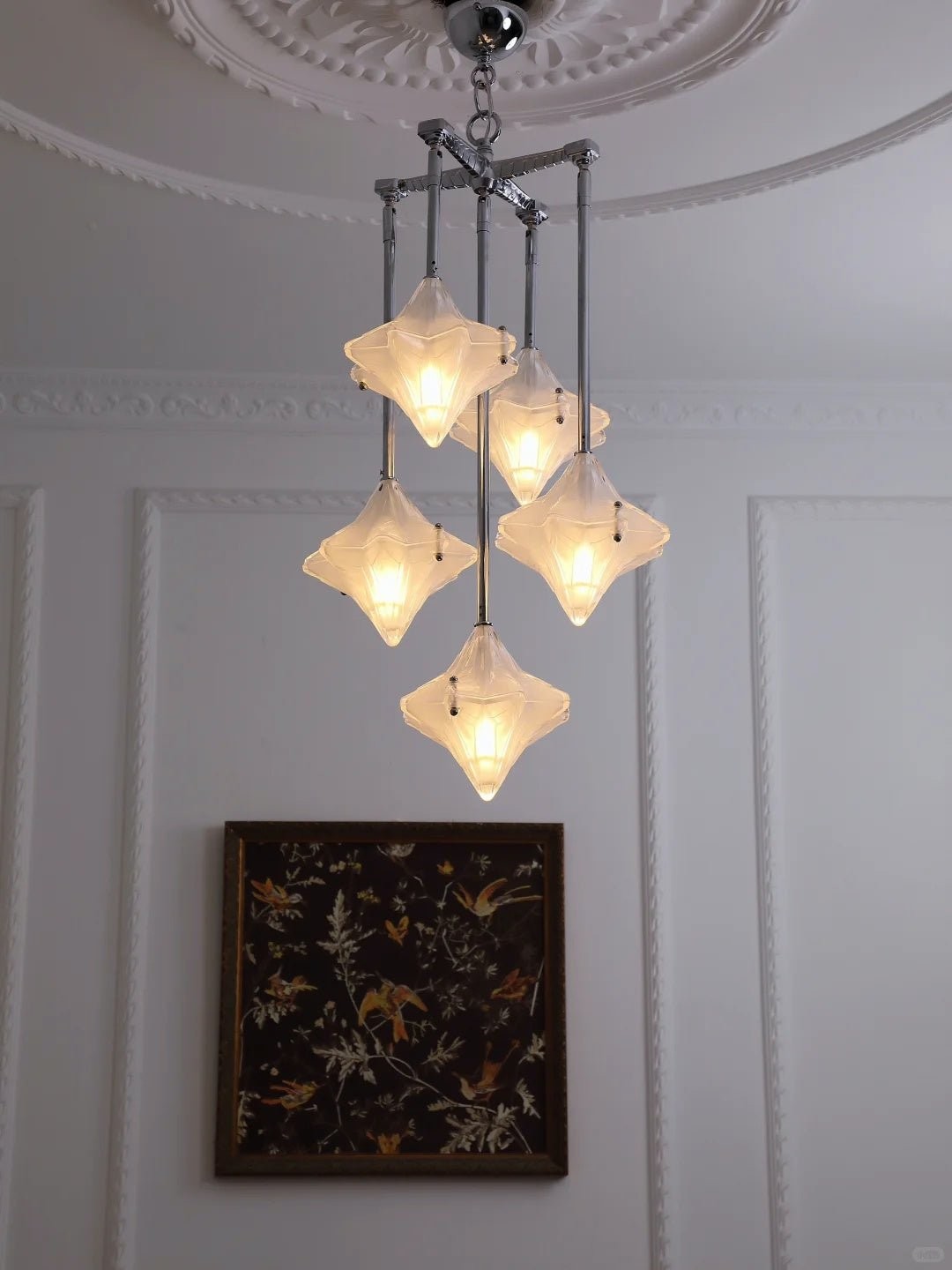 Art Deco Astris Star Chandelier - Frosted Glass Deco Fixture for Dining Room K1564