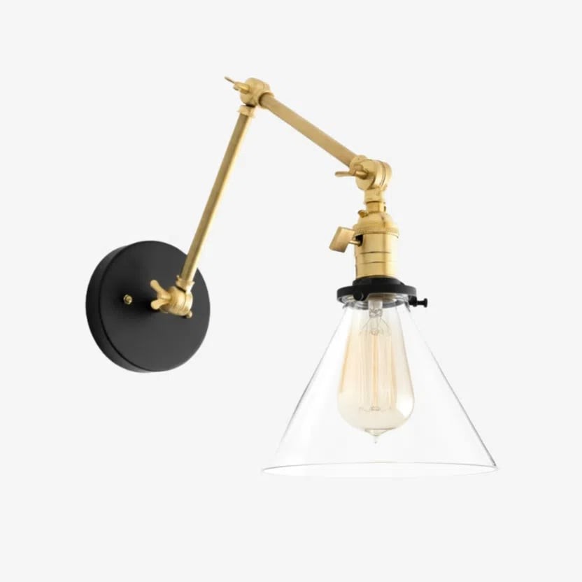 Conique Metal Industrial Wall Sconce with Adjustable Arm - Vintage Glass Cone Shade K1469