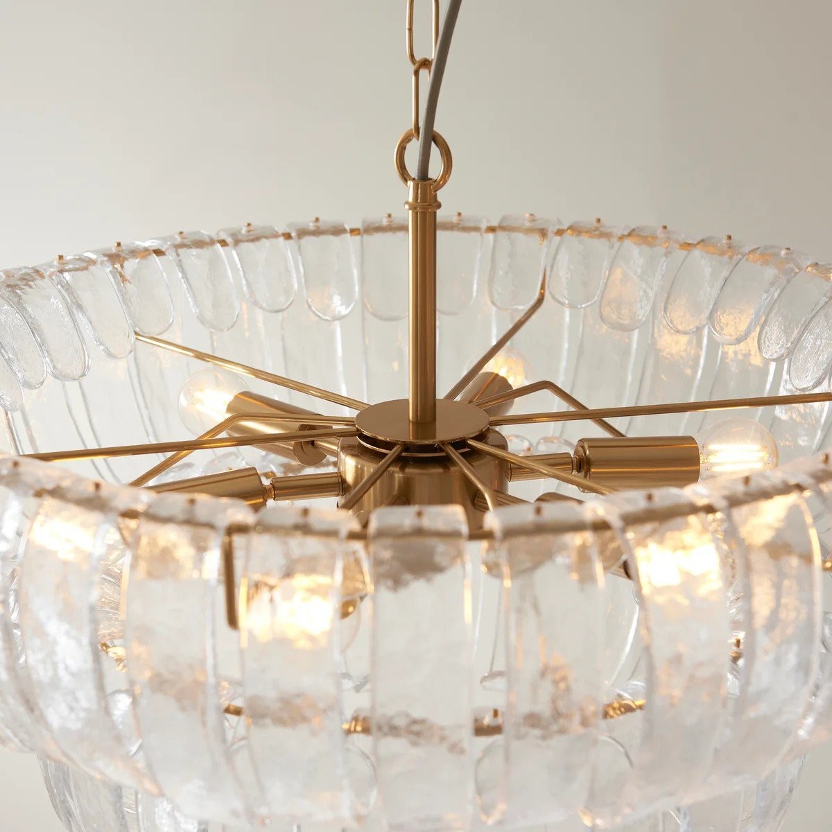 Solara 6-Light Tiered Pendant - Cascading Curved Glass and Metal-Frame for Dining K1875