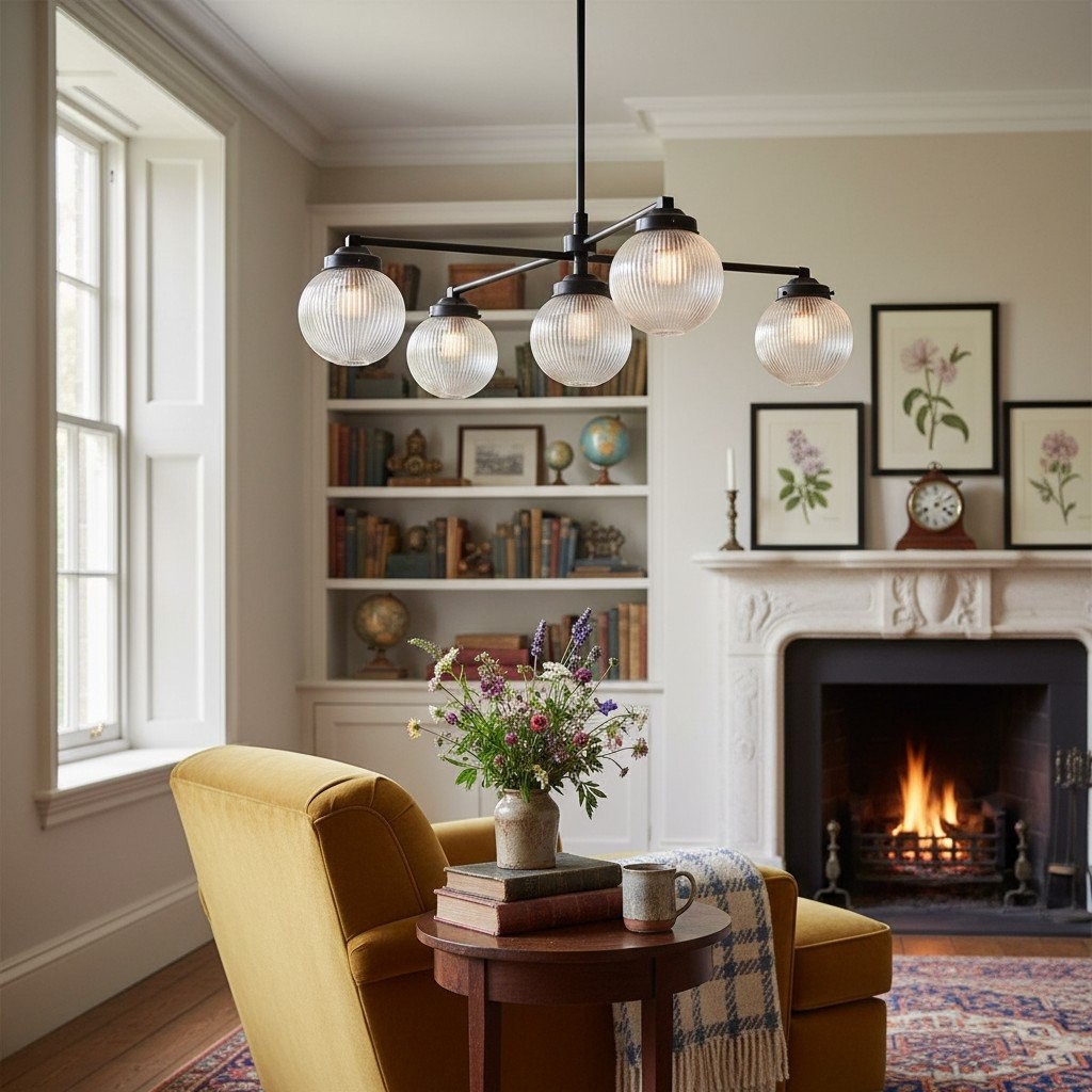 Glorica Glass Frosted Glass Globe Chandelier - Brass Modern Lighting for Living Room K1495