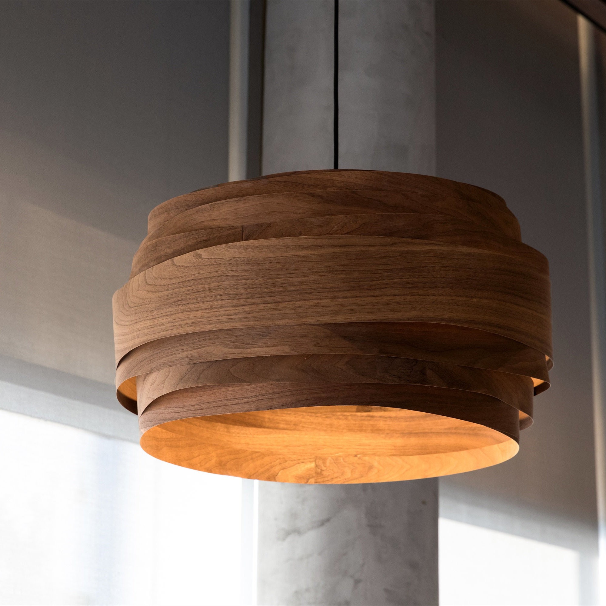 Rustic Wood Drum Veneer Pendant Light K197