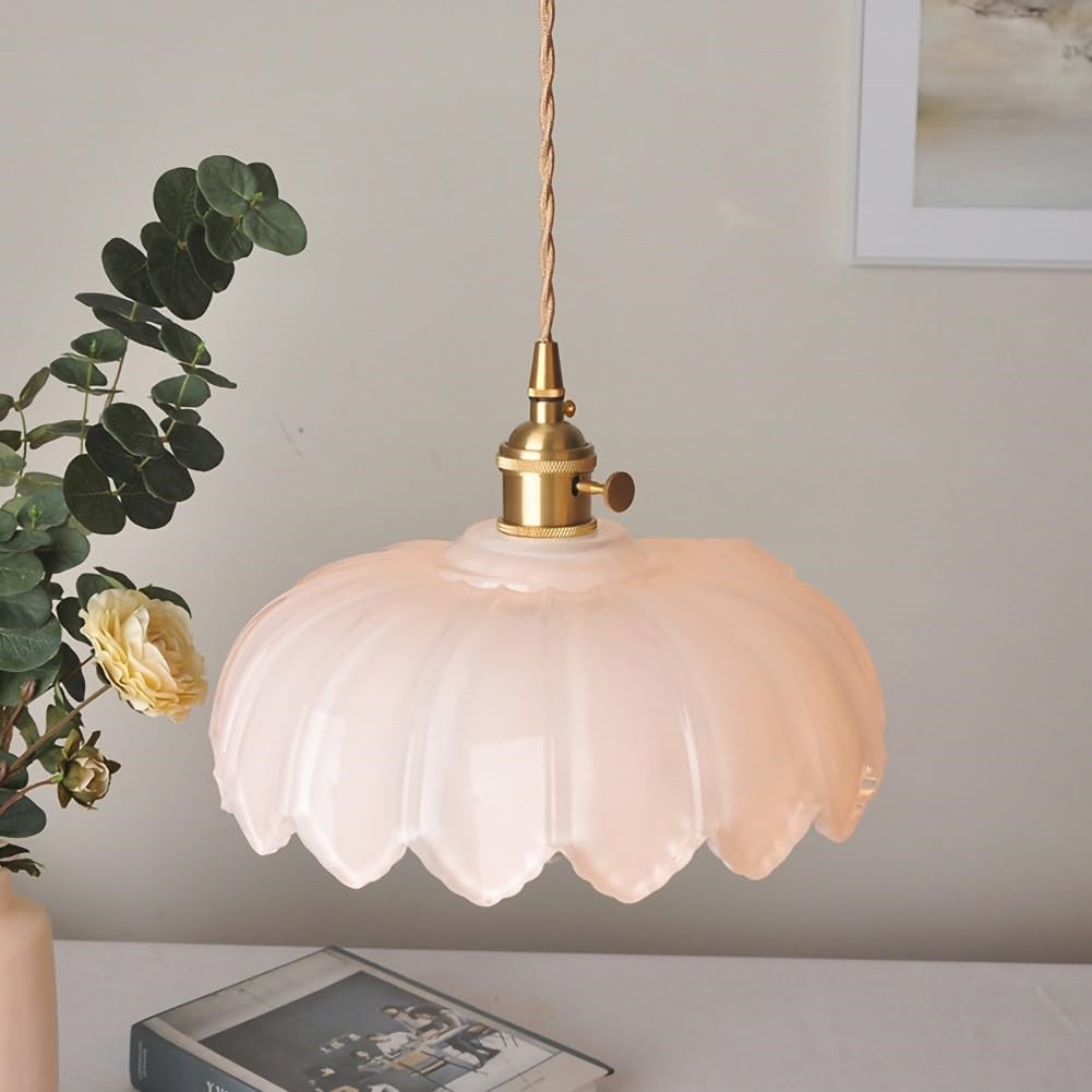 Antique Petal Brass Glass Pendant Light K68