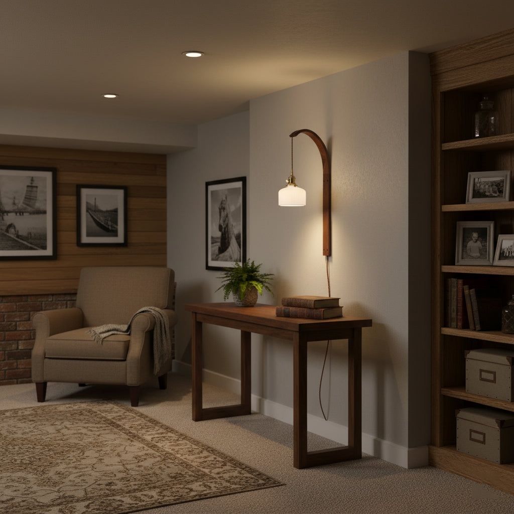 Curved Walnut Ceramic Plug-in Wall Light D498