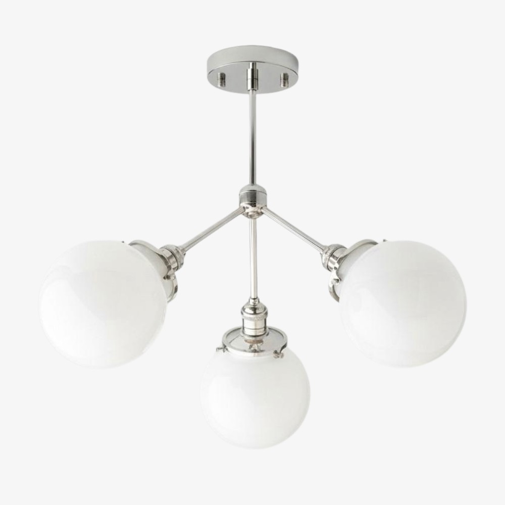 Glorica Glass Chandelier - Brass Globe Ceiling Light with Opal Shade K1468
