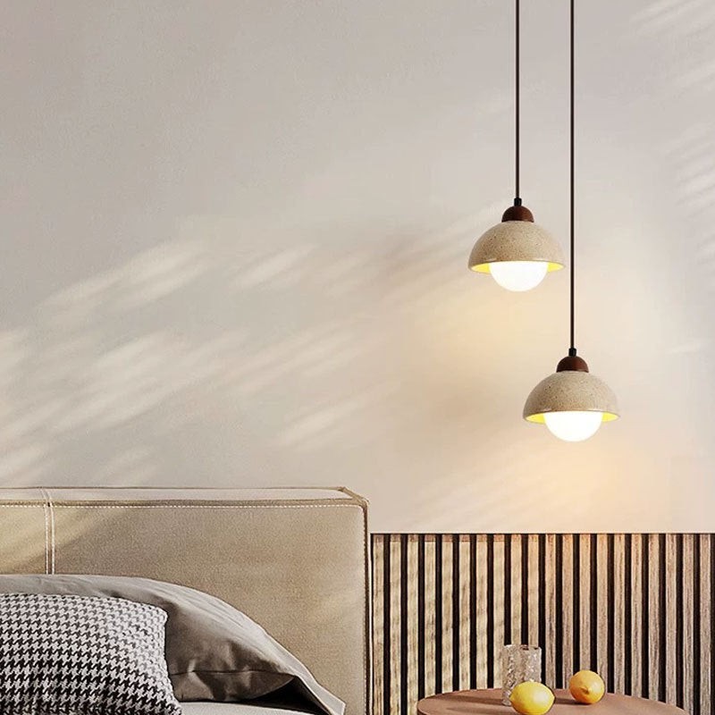 Traditional Japanese Travertine Wood Pendant Lamp K723