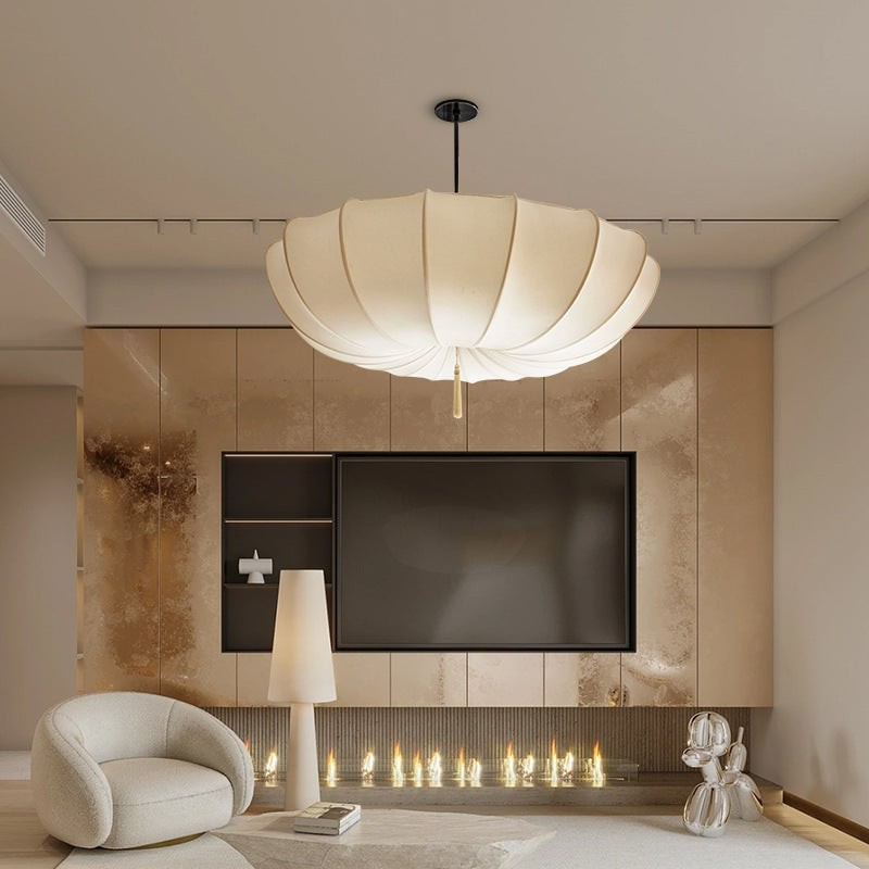 Traditional Round Fabric Shade Pendant Lamp - Elegant Fixture for Living Room K1281