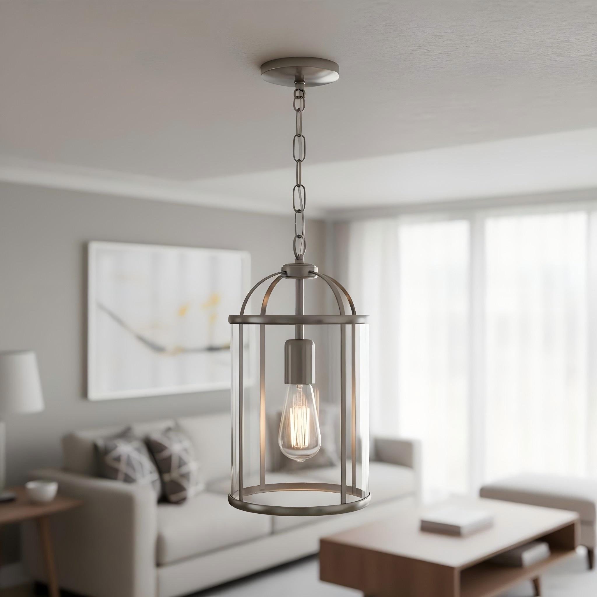 Luxvana Bell Shaped Glass Pendant Light - Industrial Metal Lantern Design Fixture for Kitchen K1833