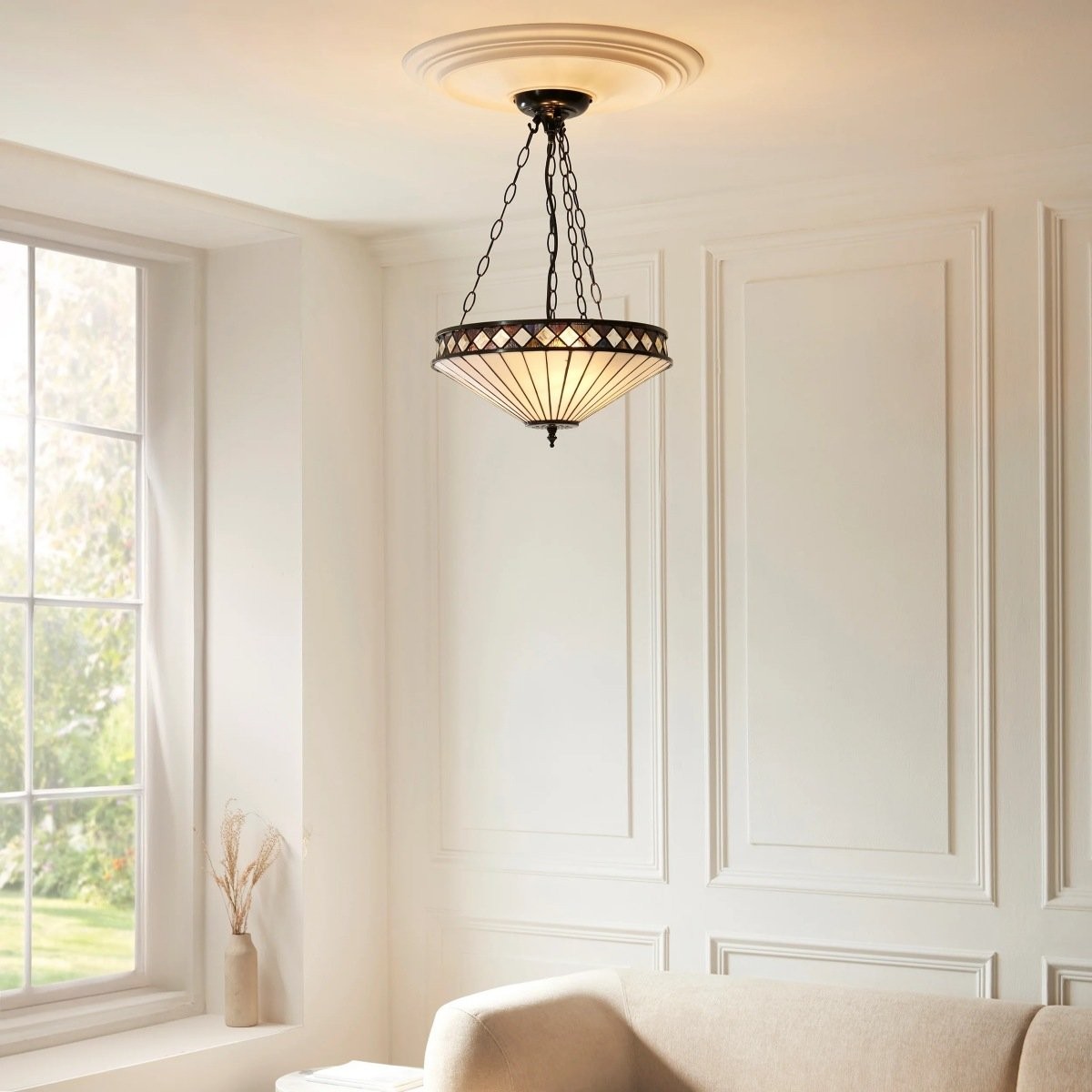 TF Fargo Adjustable Pendant Light with Stained Glass Inspired Inverted Shade for Island and Dining K1950